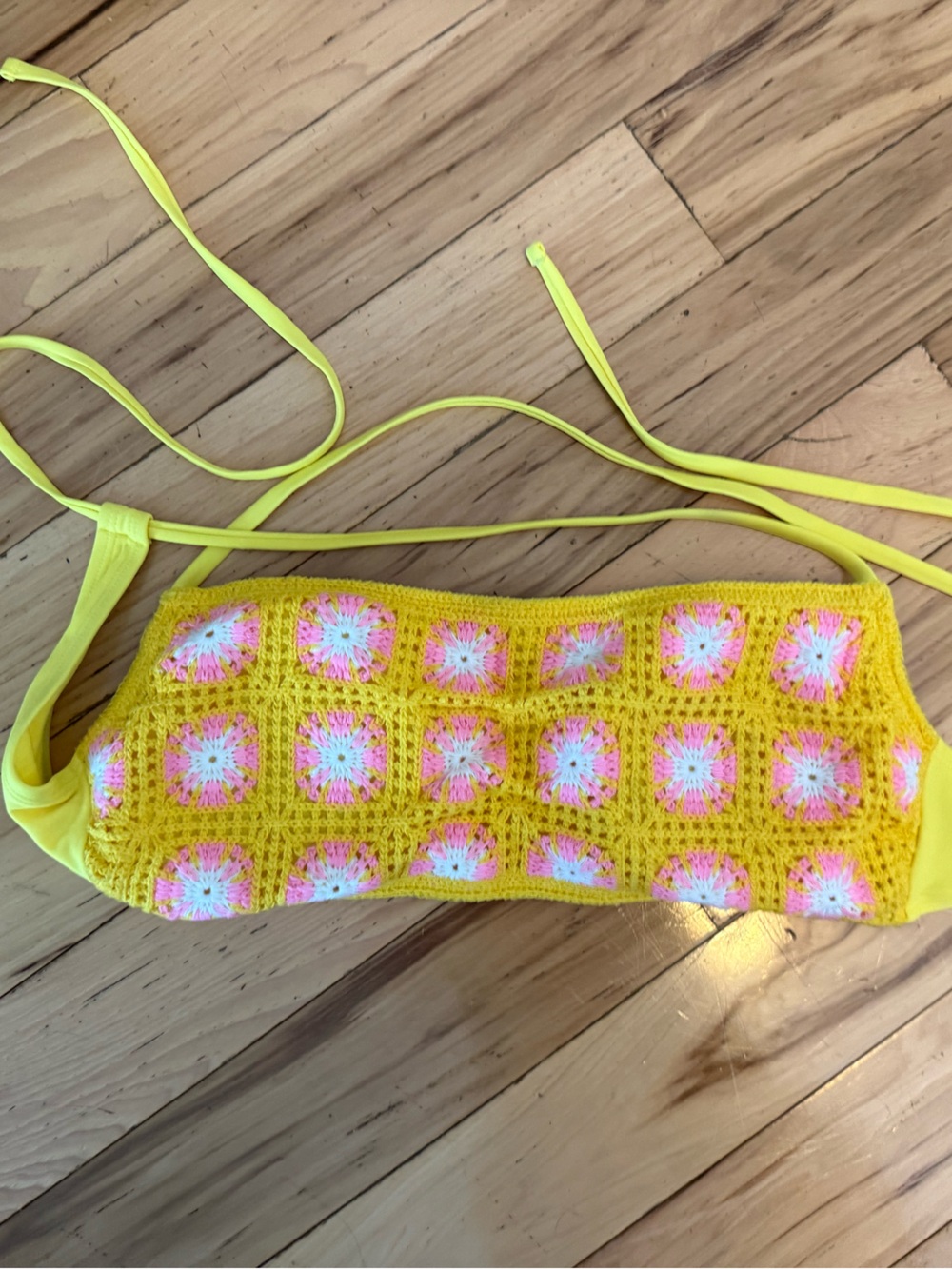 Wild Fable Yellow Crochet Granny Square Strappy Bikini Top Size XL
